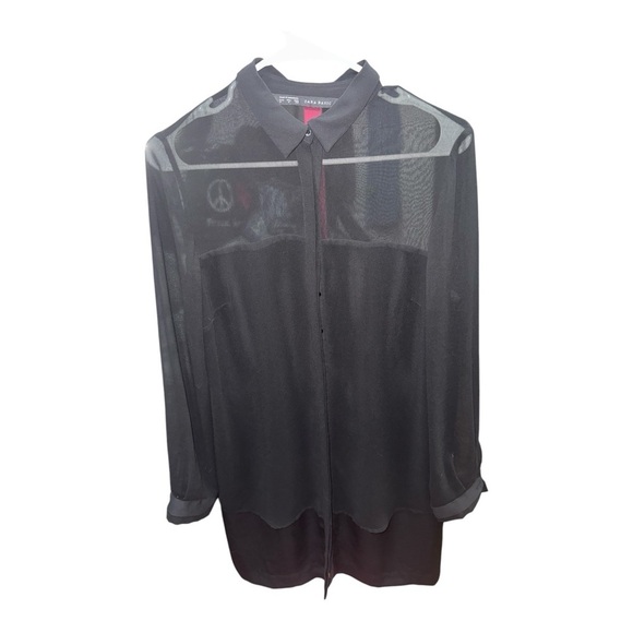 Zara Tops - Zara Black Button Down Blouse with Dress Shirt Collar